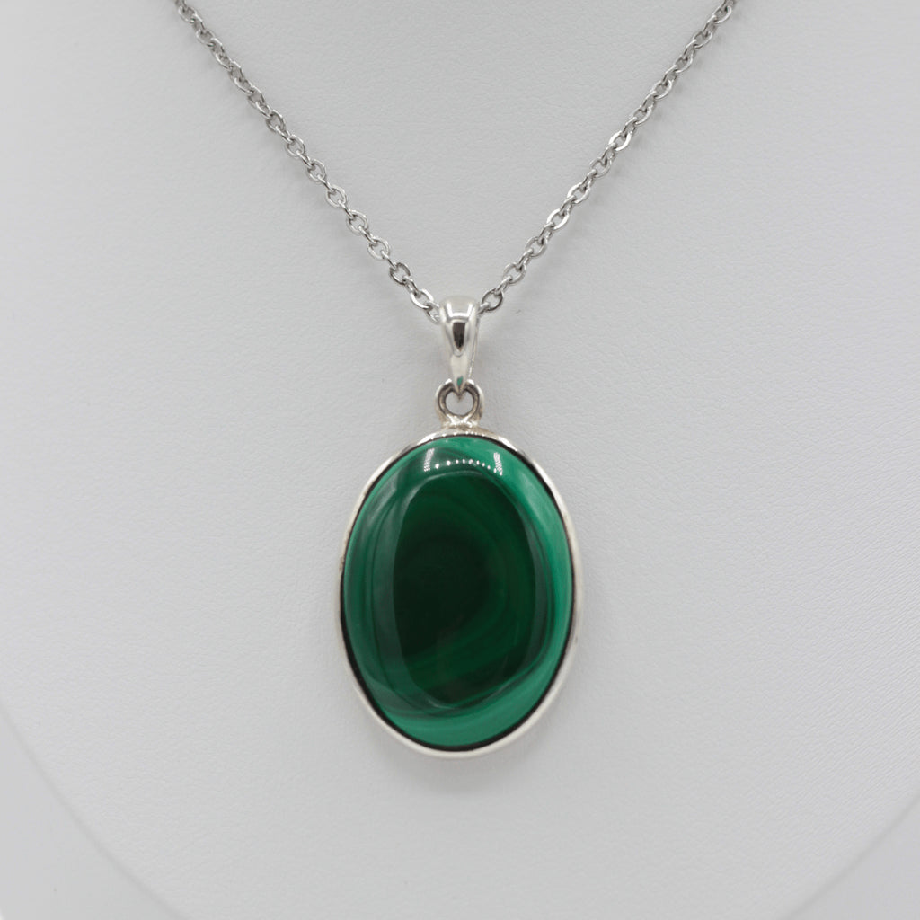 Pendentif Malachite – Monture et Bélière en Argent 925 (11g)
