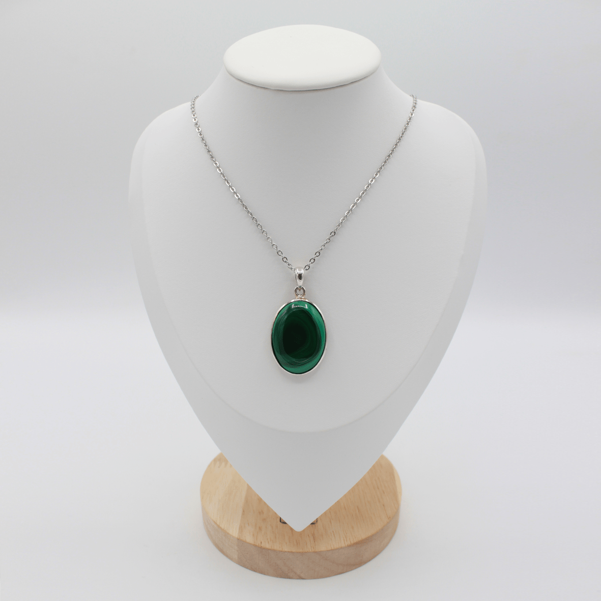 Pendentif Malachite – Monture et Bélière en Argent 925 (11g)