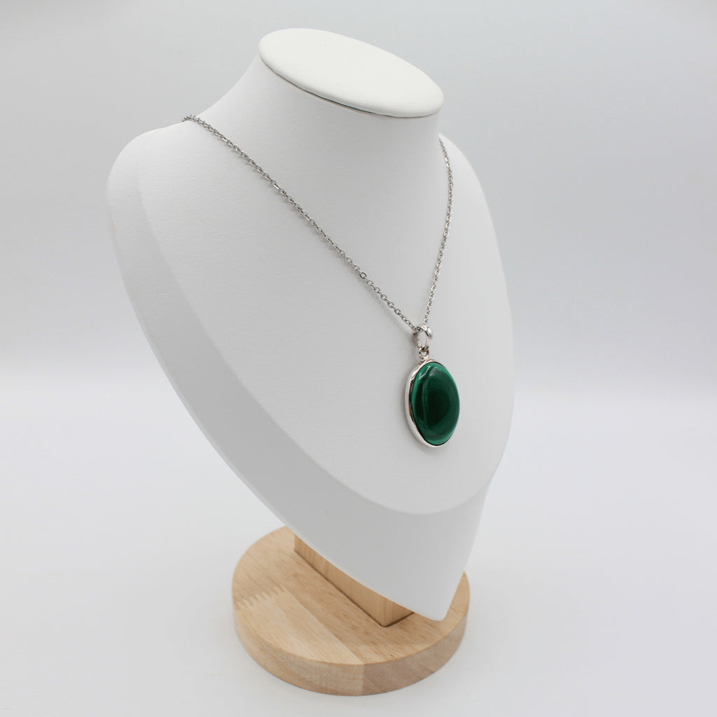 Pendentif Malachite – Monture et Bélière en Argent 925 (11g)