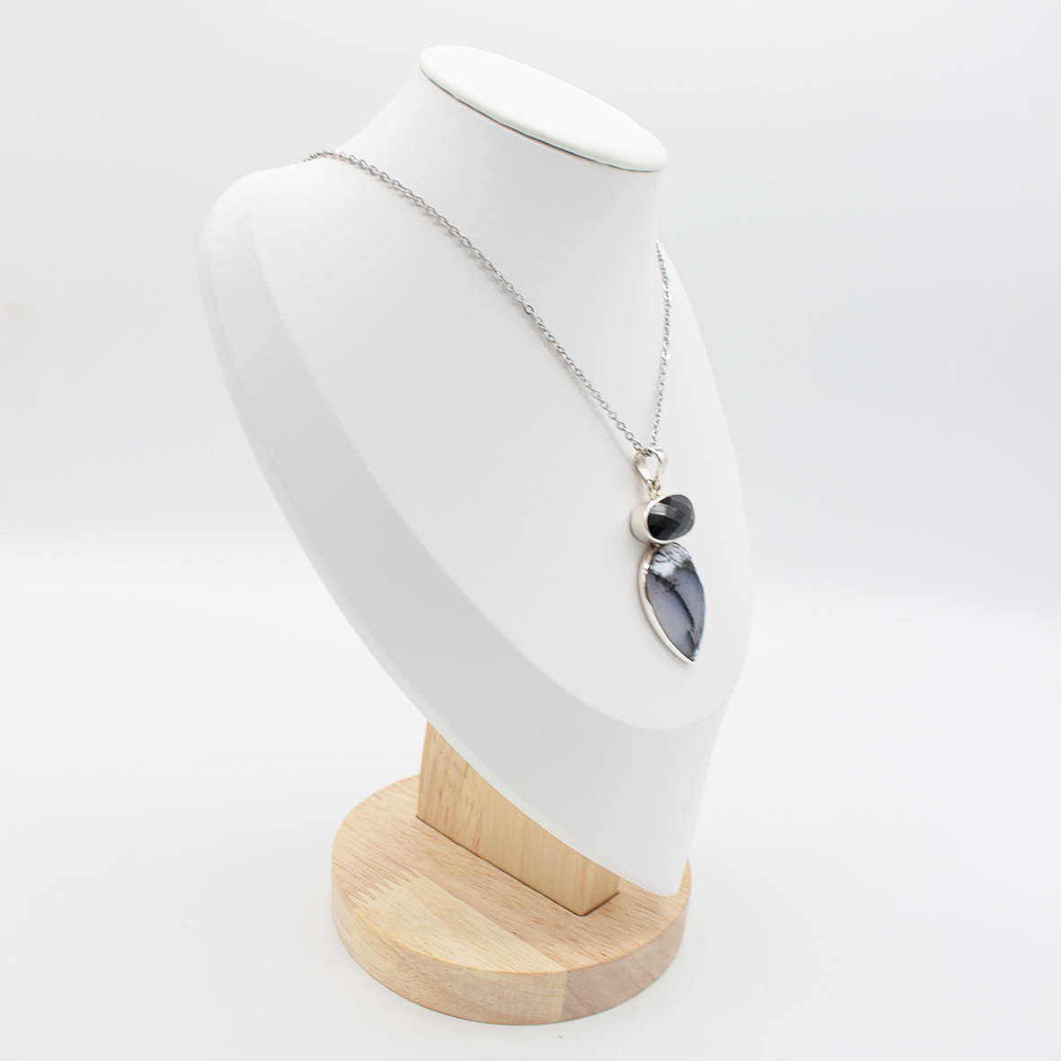 Pendentif Onyx Facetté & Agate Dendritique – Argent 925 (12 g)