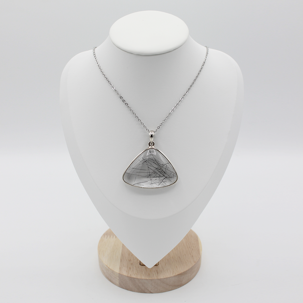 Pendentif Quartz, Inclusions de Tourmaline Noire – Monture et Bélière Argent 925 (30 g)