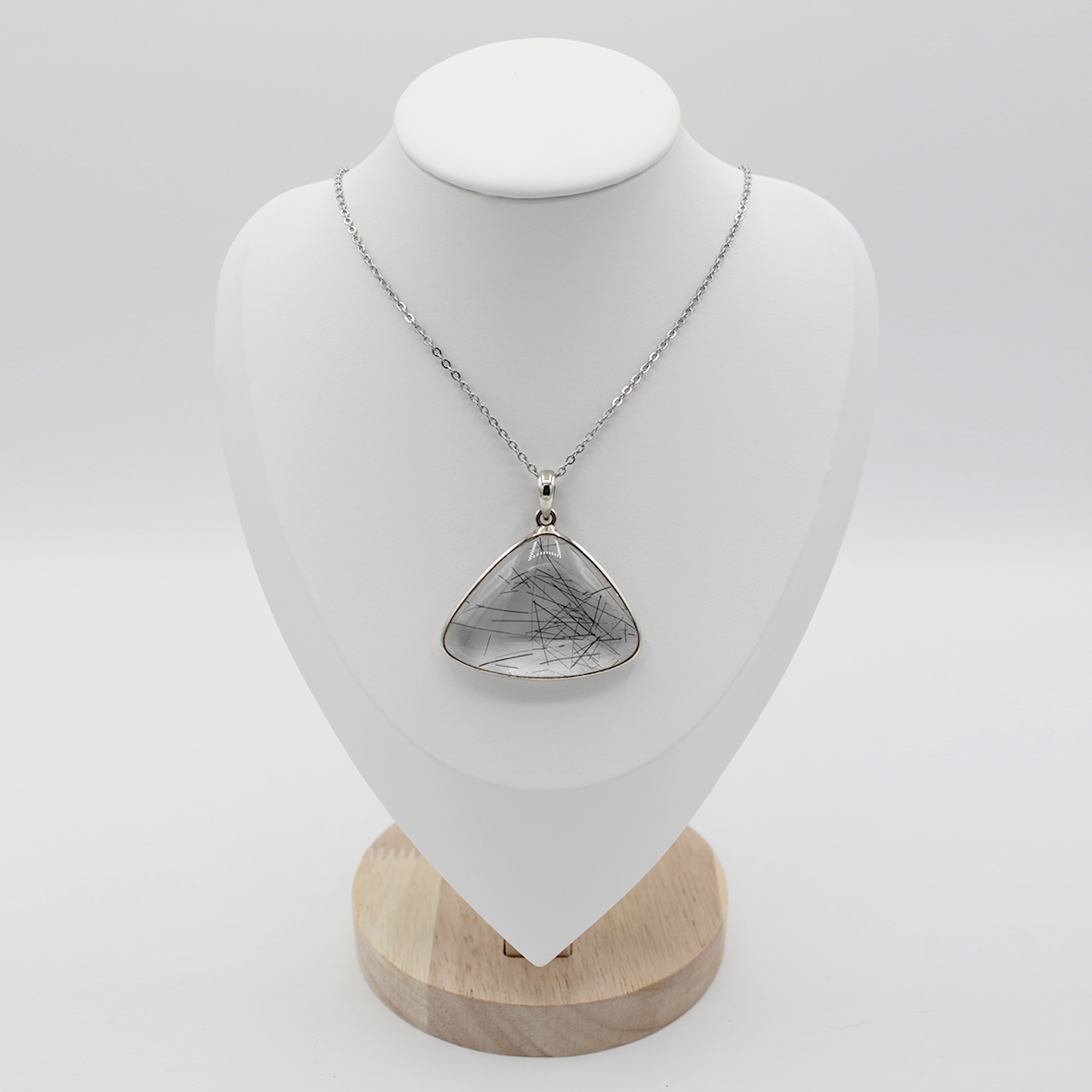 Pendentif Quartz, Inclusions de Tourmaline Noire – Monture et Bélière Argent 925 (30 g)