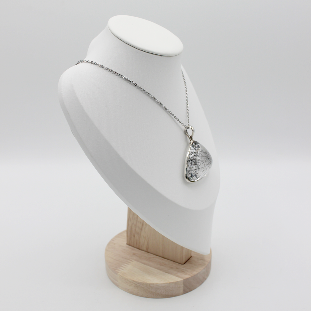 Pendentif Quartz, Inclusions de Tourmaline Noire – Monture et Bélière Argent 925 (30 g)