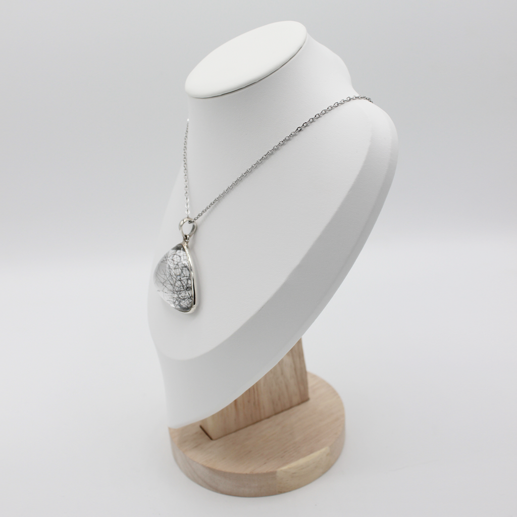 Pendentif Quartz, Inclusions de Tourmaline Noire – Monture et Bélière Argent 925 (30 g)
