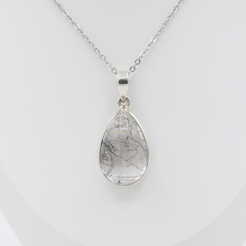 Pendentif Quartz, Inclusions de Tourmaline Noire – Monture et Bélière Argent 925 (12 g)