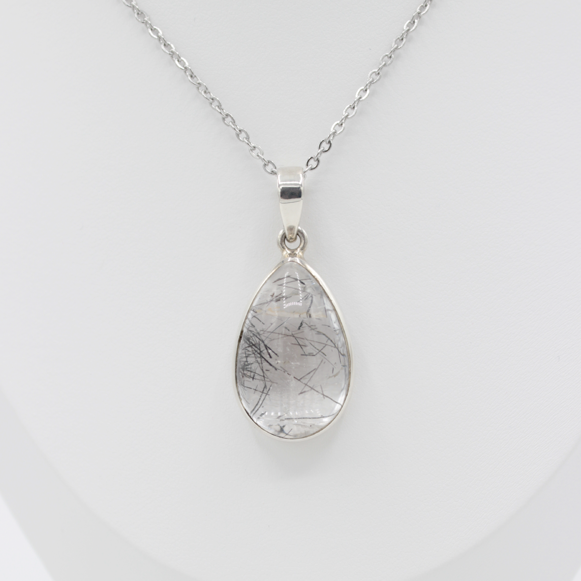 Pendentif Quartz, Inclusions de Tourmaline Noire – Monture et Bélière Argent 925 (12 g)