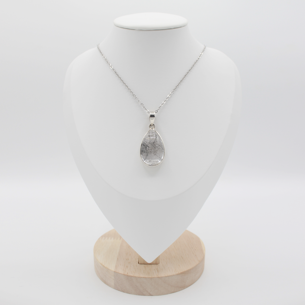 Pendentif Quartz, Inclusions de Tourmaline Noire – Monture et Bélière Argent 925 (12 g)