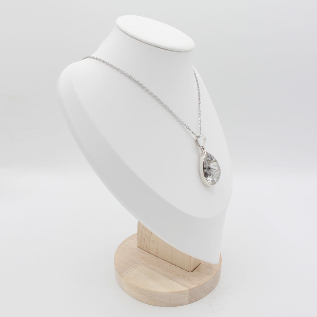 Pendentif Quartz, Inclusions de Tourmaline Noire – Monture et Bélière Argent 925 (12 g)
