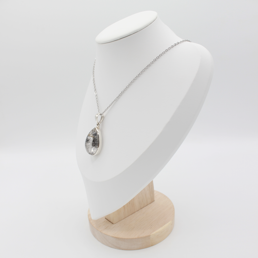 Pendentif Quartz, Inclusions de Tourmaline Noire – Monture et Bélière Argent 925 (12 g)