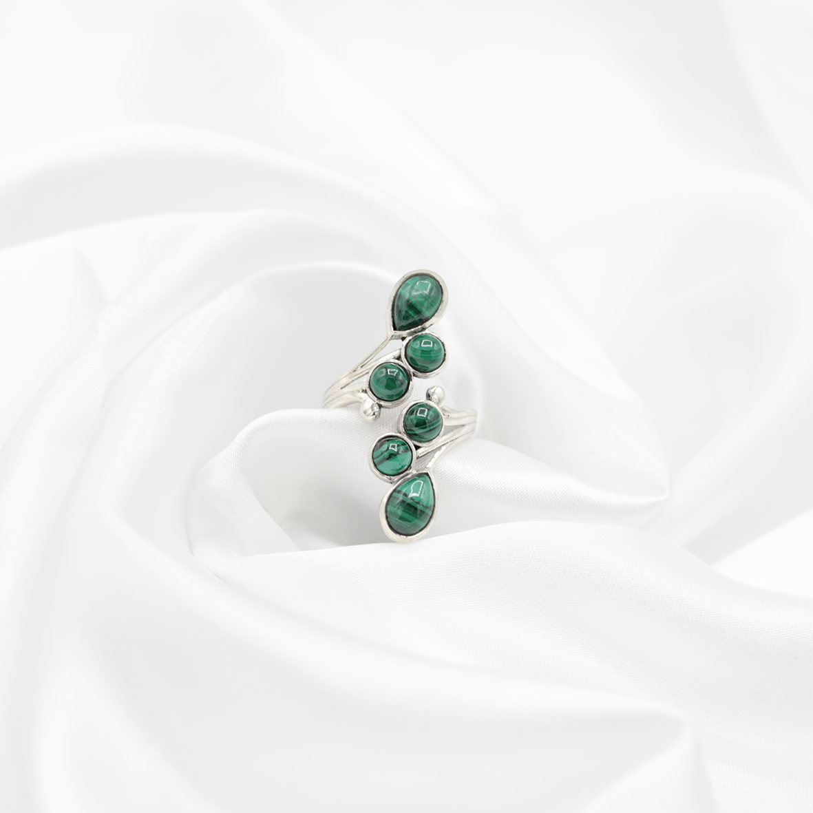 Bague Malachite – Argent 925 (Réglable)