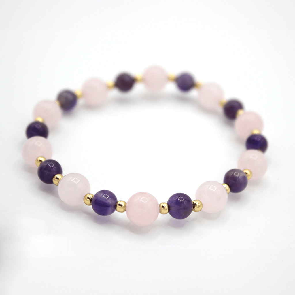 Bracelet “Harmonie Éthérée” – Améthyste & Quartz Rose