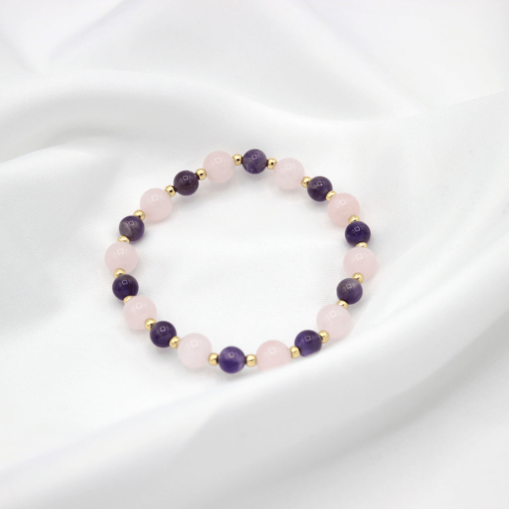 Bracelet “Harmonie Éthérée” – Améthyste & Quartz Rose