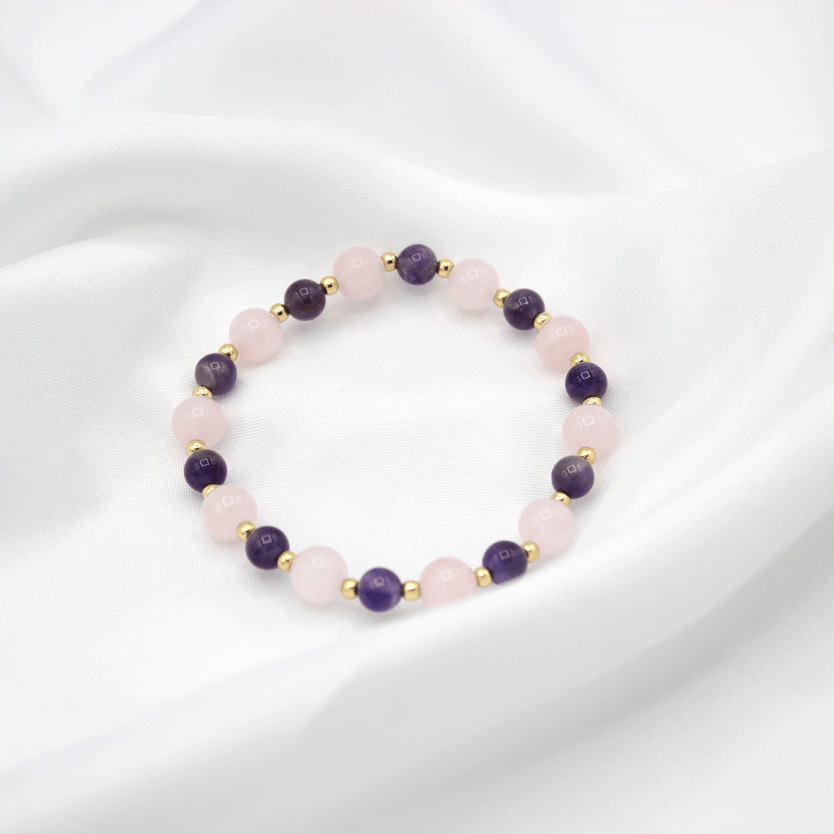Bracelet “Harmonie Éthérée” – Améthyste & Quartz Rose