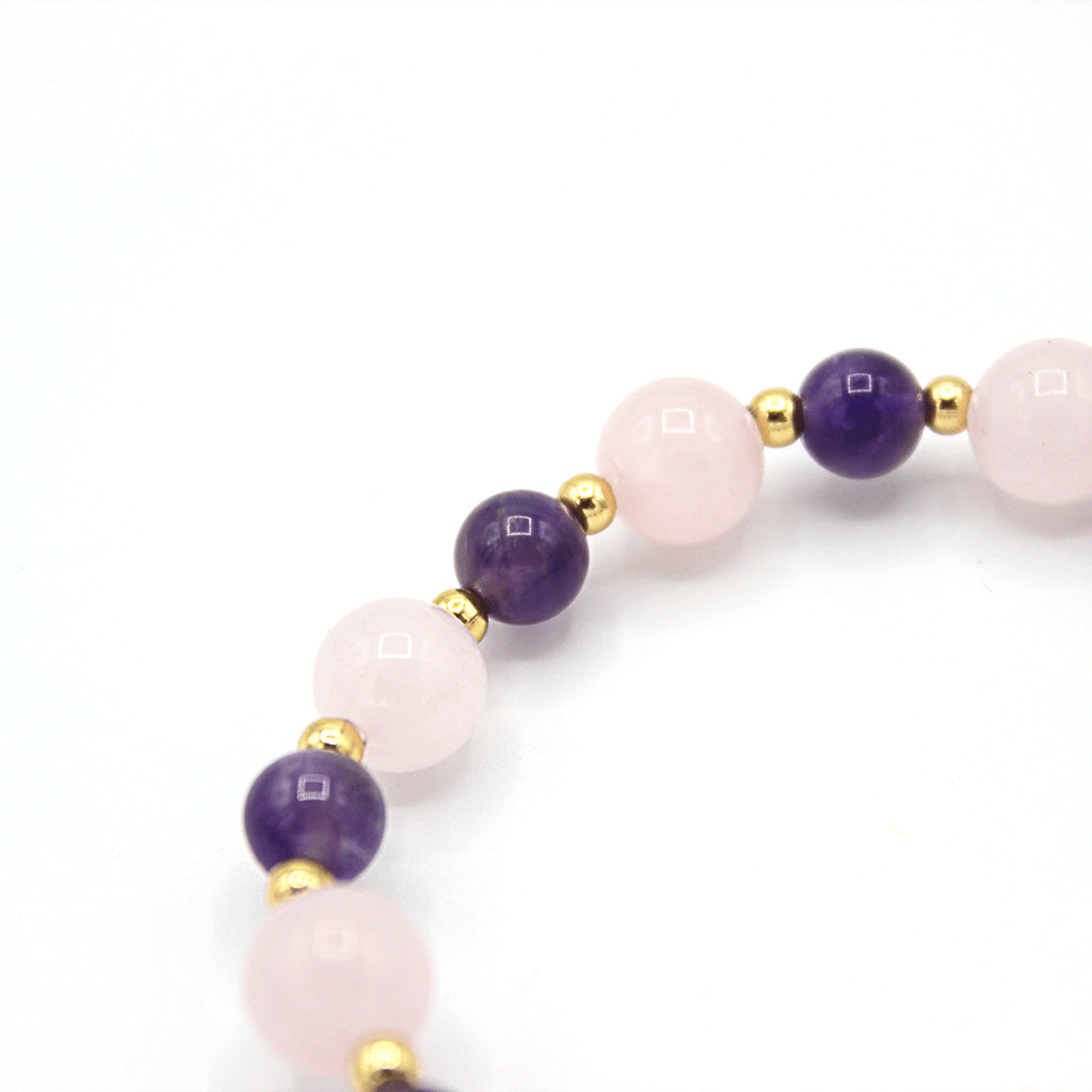 Bracelet “Harmonie Éthérée” – Améthyste & Quartz Rose