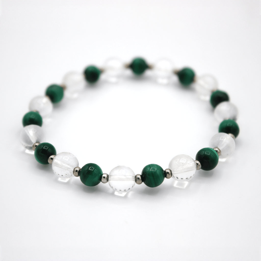 Bracelet “Forêt Minérale” – Malachite & Cristal de Roche