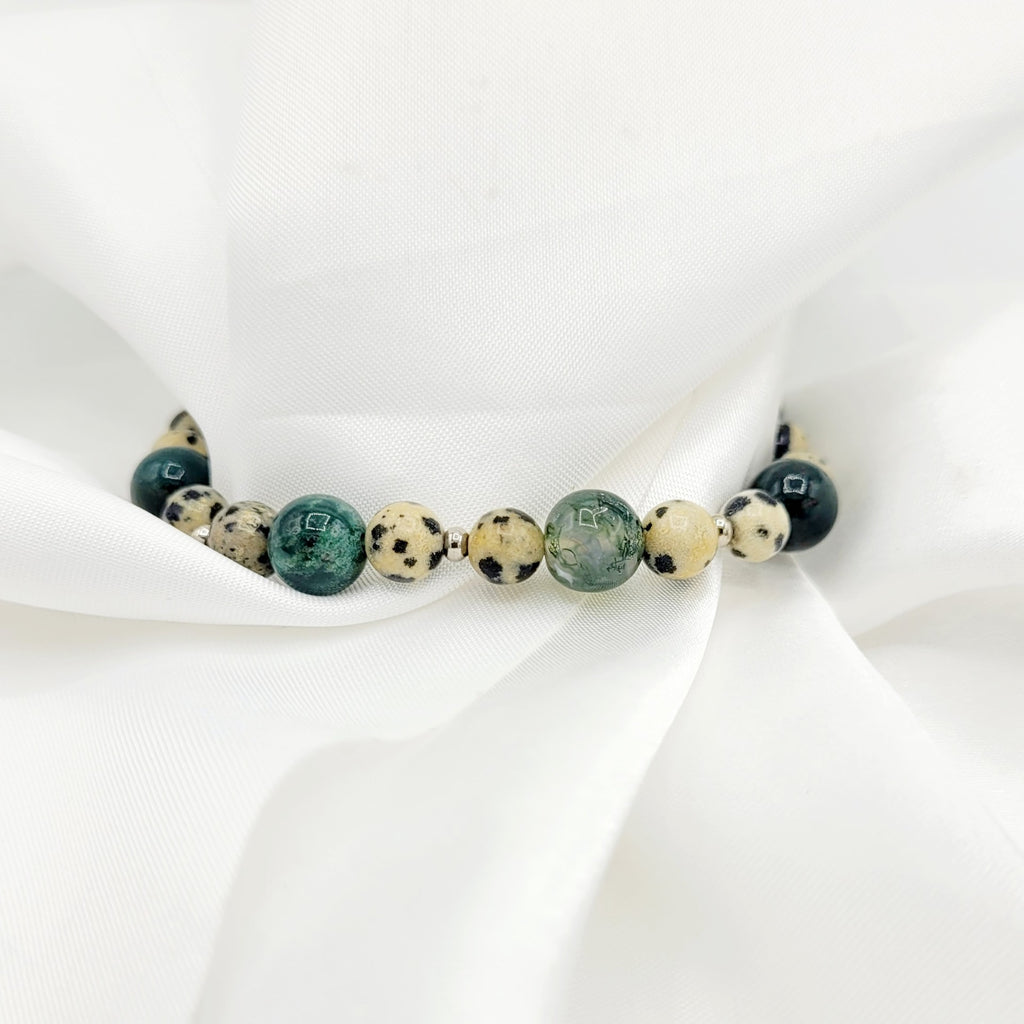 Bracelet "Équilibre Naturel" - Agate verte & Jaspe dalmatien