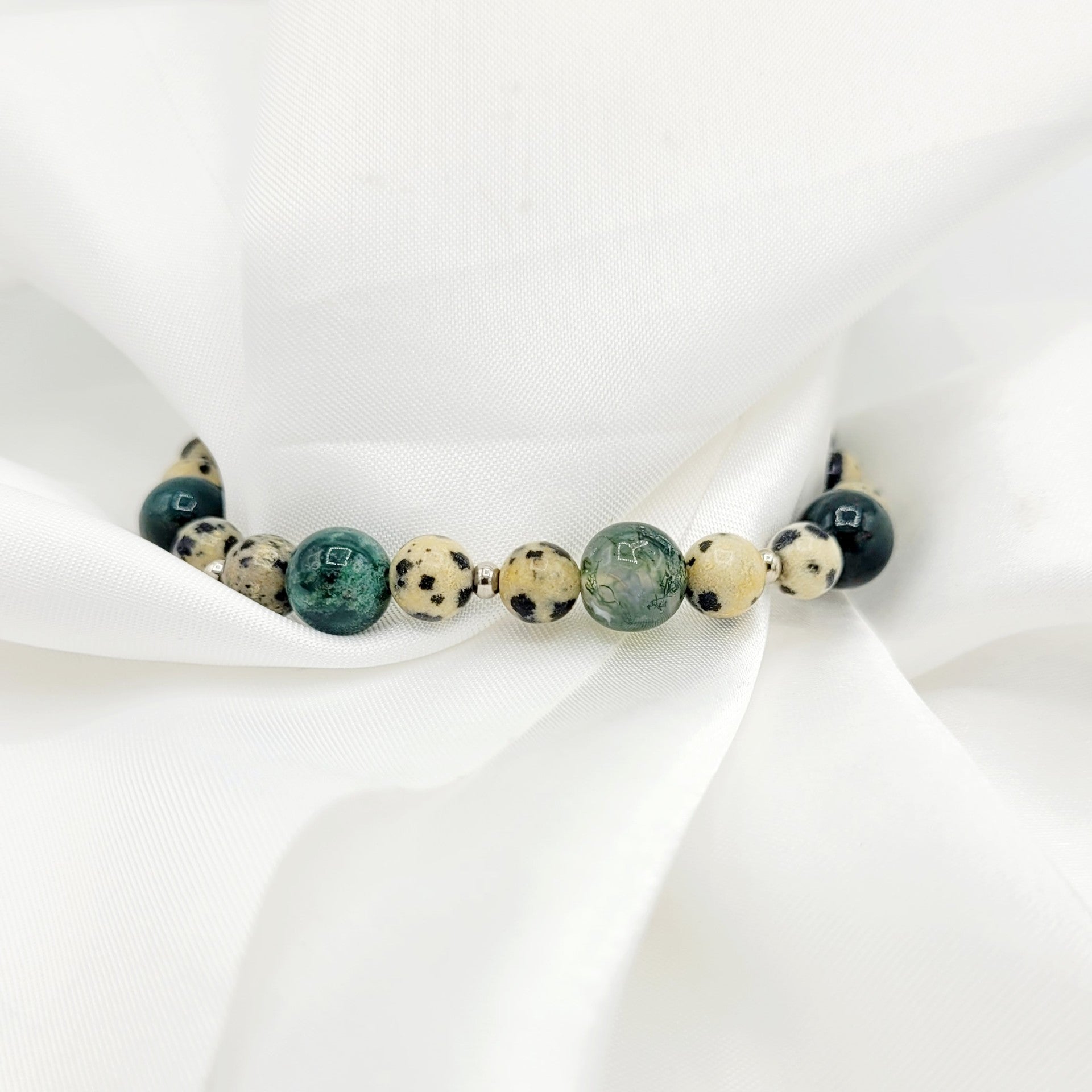 Bracelet "Équilibre Naturel" - Agate verte & Jaspe dalmatien