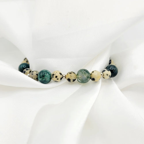 Bracelet "Équilibre Naturel" - Agate verte & Jaspe dalmatien