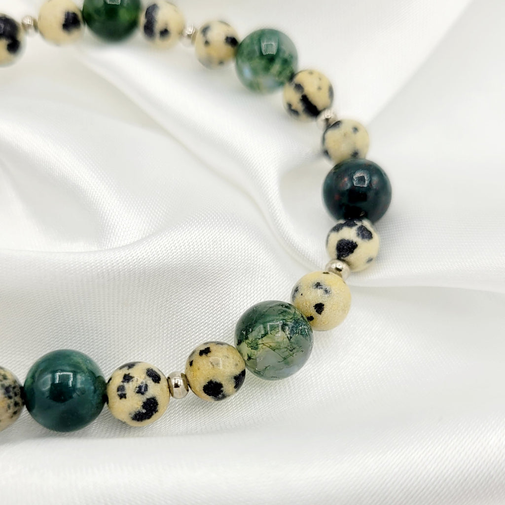 Bracelet "Équilibre Naturel" - Agate verte & Jaspe dalmatien