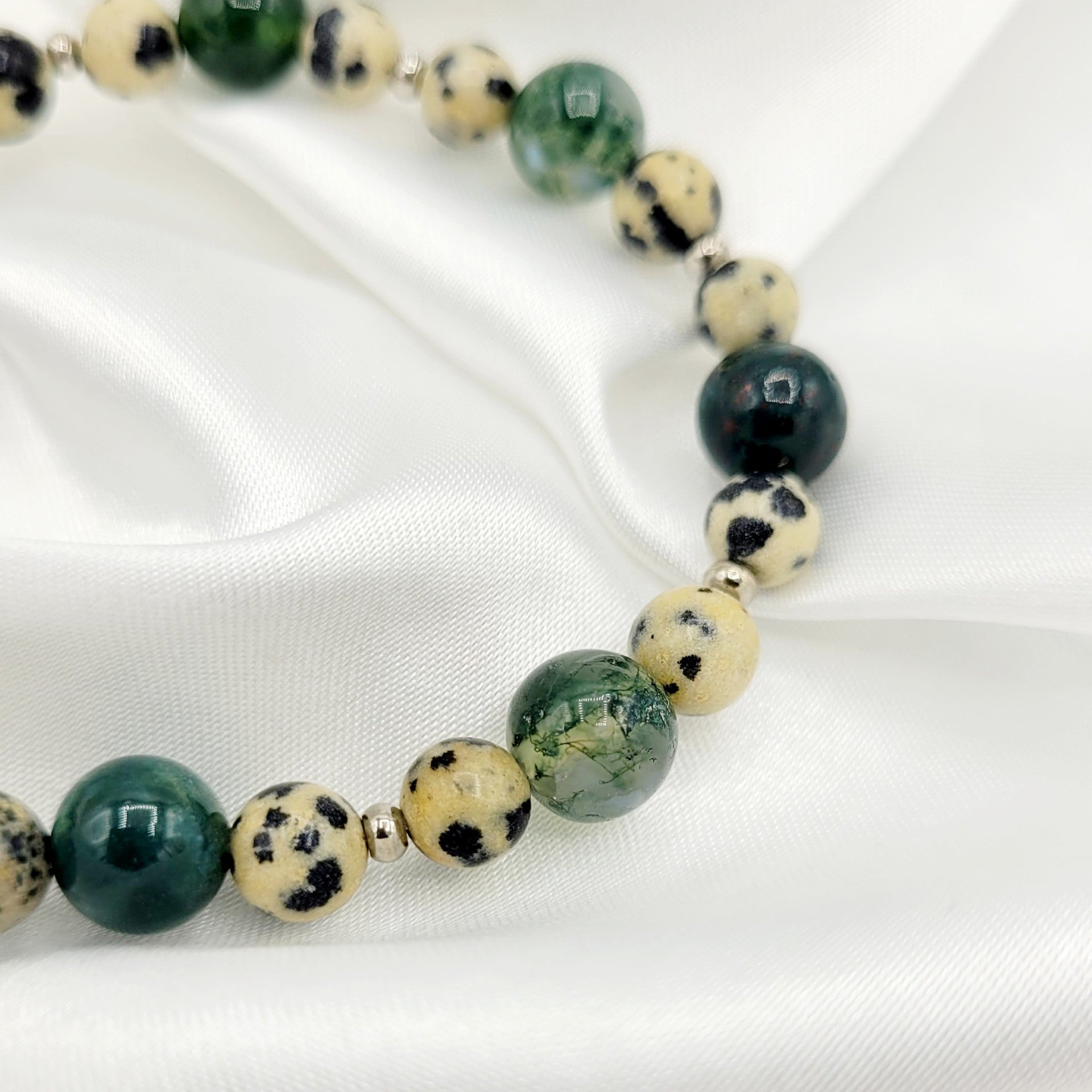 Bracelet "Équilibre Naturel" - Agate verte & Jaspe dalmatien