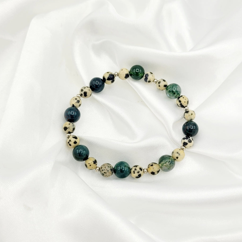 Bracelet "Équilibre Naturel" - Agate verte & Jaspe dalmatien